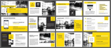 Sarı ve beyaz arka plan üzerinde slayt Infographic için öğe. PR