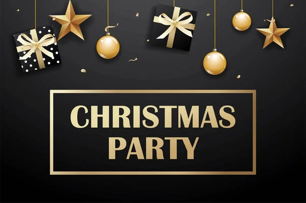 Merry christmas and party on dark background with luxury gold ba — Stock Vector