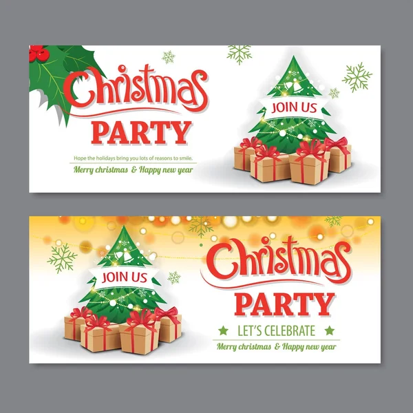 Invitation merry christmas party poster banner and card design — Stock Vector
