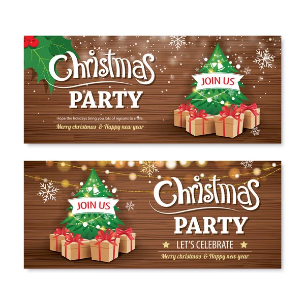 Inbjudan merry christmas party affisch banner och kort design — Stock vektor