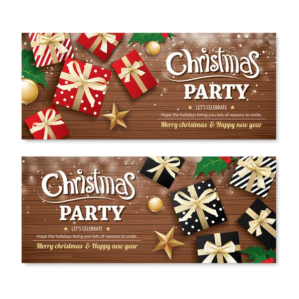 Inbjudan merry christmas party affisch banner och gratulationskort — Stock vektor