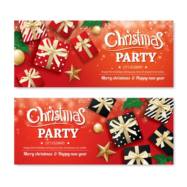 Invitación feliz fiesta de Navidad cartel pancarta y tarjeta de felicitación — Vector de stock