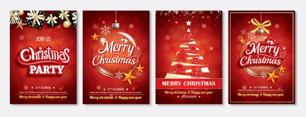 Buon Natale palla di vetro partito e confezione regalo per brochure volantino — Vettoriale Stock