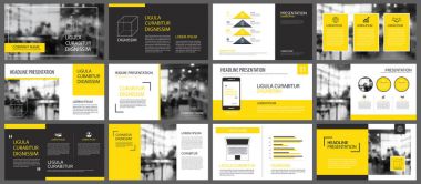 Sarı sunu şablonları ve infographics öğeleri backgrou