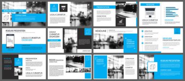 Mavi ve beyaz arka plan üzerinde slayt Infographic için öğe. Pres