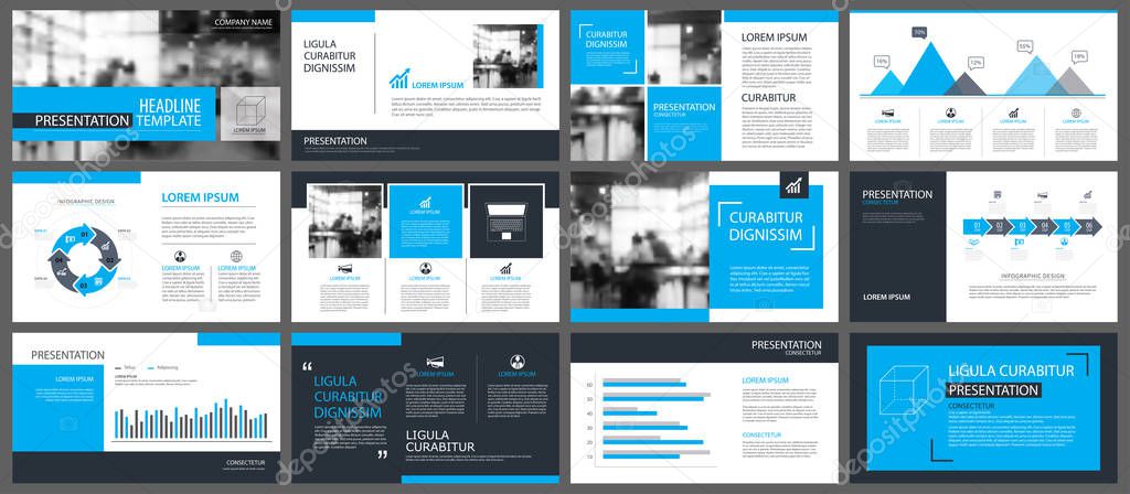 Blue presentation templates and infographics elements background