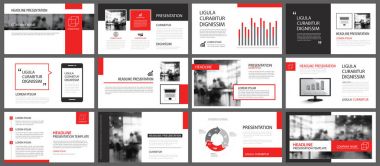 Kırmızı ve beyaz arka plan üzerinde slayt Infographic için öğe. Prese