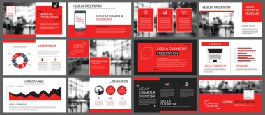 Kırmızı ve beyaz arka plan üzerinde slayt Infographic için öğe. Prese