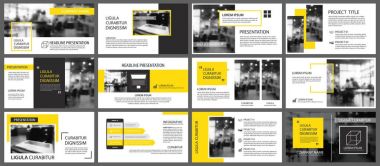 Sarı ve beyaz arka plan üzerinde slayt Infographic için öğe. PR