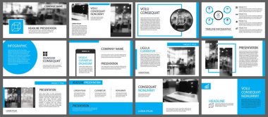 Mavi ve beyaz arka plan üzerinde slayt Infographic için öğe. Pres