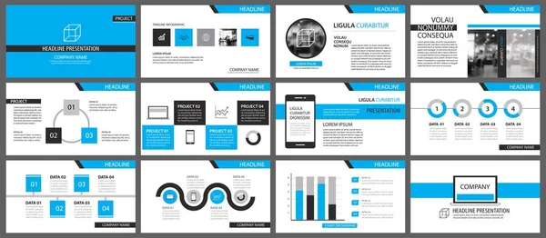青と白の背景にスライド インフォ グラフィックの要素。プレ — ストックベクタ
