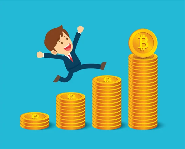 Businessman are happy at the bitcoin prices up. Cryptocurrency m — Stock Vector