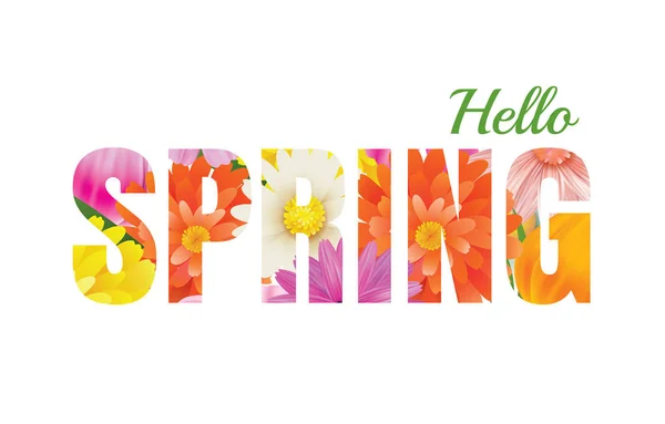 Hello spring flowers design in text background. — Stock Vector