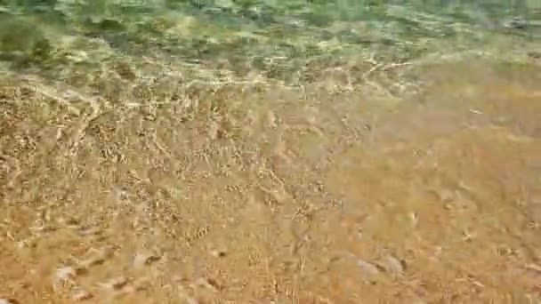 Які Хвилі Піною Блакитного Океану Піщаному Пляжі — стокове відео