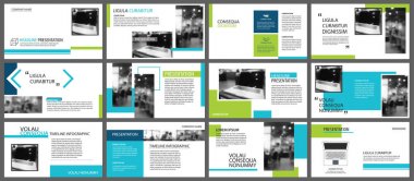 Slayt Infographic arka plan için mavi ve yeşil öğe. Pres