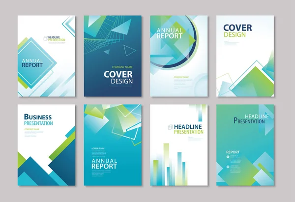 Mavi kapak faaliyet raporu, broşür, tasarım şablonları kümesi. Kullanım — Stok Vektör