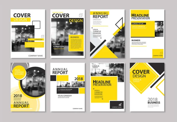 Conjunto de informe anual de cubierta amarilla, folleto, plantillas de diseño. U — Vector de stock