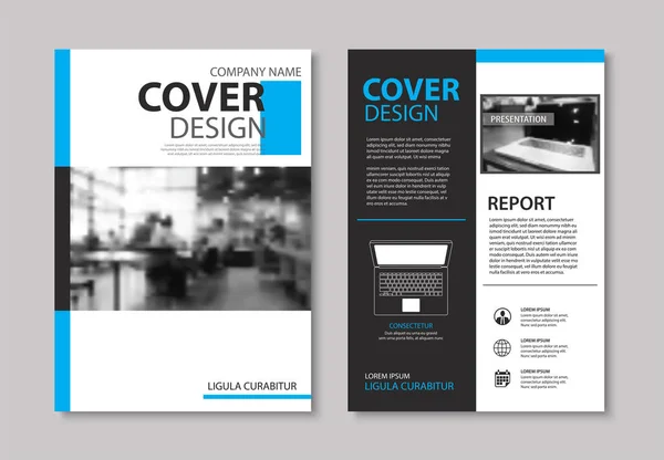 Conjunto de cubierta azul y folleto de diseño, volante, cartel, representante anual — Vector de stock