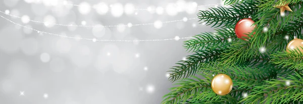 クリスマスツリーとぼかしぼかしライトの背景。クリスマスと幸せ — ストックベクタ