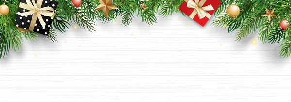 Beyaz ahşap üzerine metin için kopyalama alanı olan Noel çerçevesi — Stok Vektör