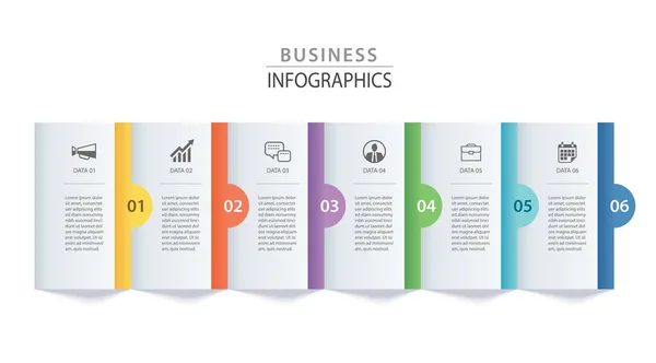 Infografías rectángulo índice de papel con 6 plantillas de datos . — Vector de stock