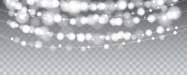 Luces de fiesta de Navidad colgando aisladas en transparente — Vector de stock