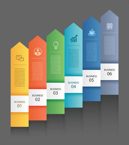 6 adatok Infografikák lap papír nyíl sablon. — Stock Vector