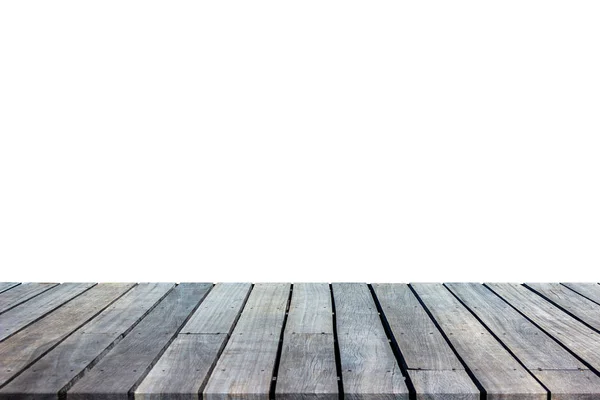 Leeg houten tafelblad geïsoleerd op witte achtergrond. — Stockfoto