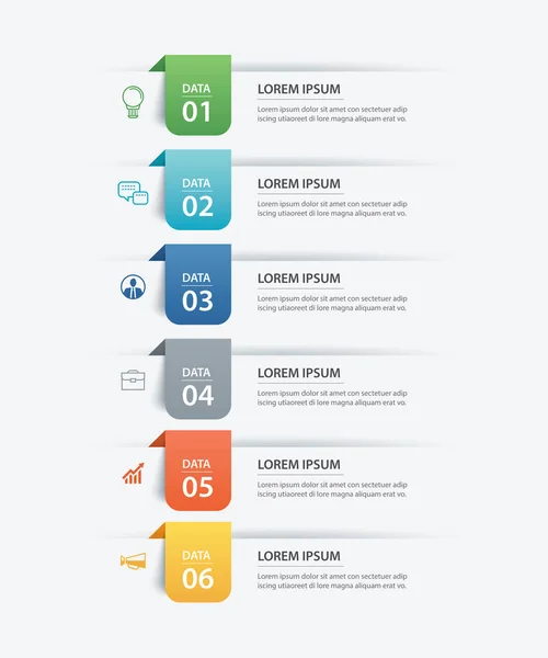 6 datos Infografías ficha papel índice plantilla . — Archivo Imágenes Vectoriales