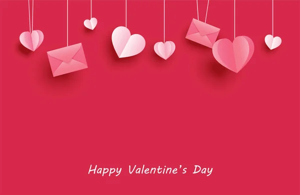 Joyeuses cartes de voeux de la Saint-Valentin avec des coeurs en papier suspendus — Image vectorielle