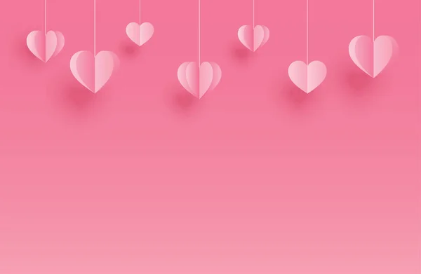 Glückliche Valentinstag Grußkarten mit Papierherzen hängen — Stockvektor