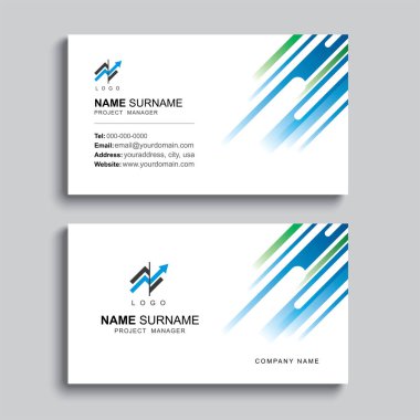 Minimal business card print template design. Blue and green color simple clean layout. clipart svg vector 