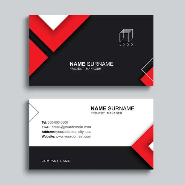 Minimales Design für Visitenkarten-Druckvorlagen. schwarze und rote Farbe — Stockvektor