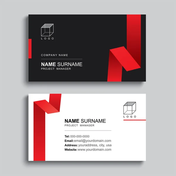 Minimales Design für Visitenkarten-Druckvorlagen. schwarze und rote Farbe — Stockvektor
