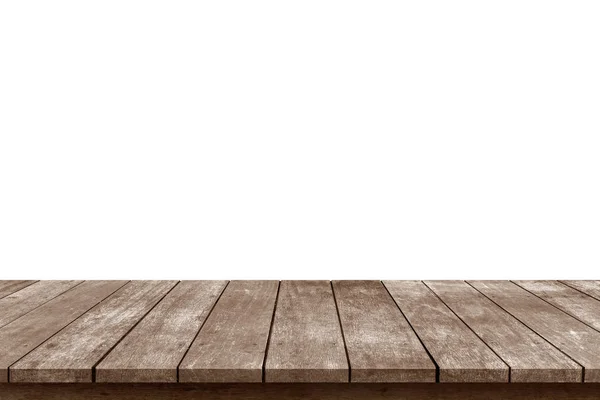 Leeg houten tafelblad geïsoleerd op witte achtergrond, — Stockfoto