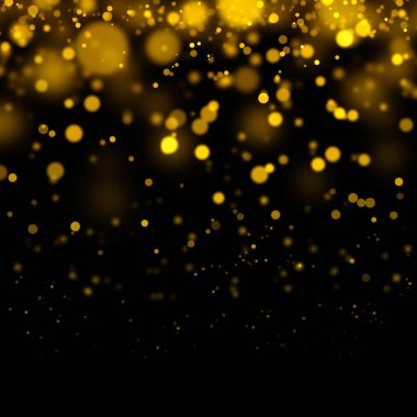 Altın ışık bokeh ve koyu arkaplanda soyut ışıltı. Parlak toz parçacıkları.