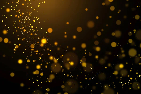 Bokeh Luz Dourada Brilho Abstrato Sobre Fundo Escuro Partículas Poeiras — Fotografia de Stock