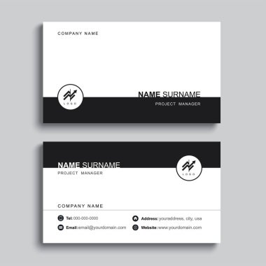 Minimum kartvizit baskı şablonu tasarımı. Siyah renk ve basit temiz düzen.