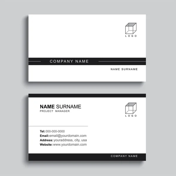 Minimal Business Card Print Template Design Black Color Simple Clean — Stock Vector