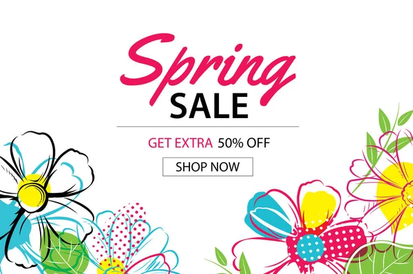 Frühjahrsverkauf Plakatvorlage Mit Bunten Blumen Background Can Verwendung Gutschein Tapete — Stockvektor
