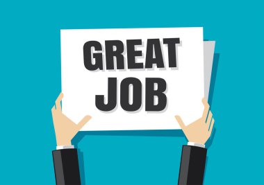 Mavi arka plan üzerine beyaz kağıtta harika kelimeler. Terfi ve reklam afişi.