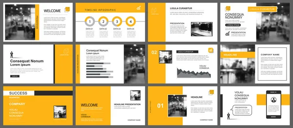 Presentation Slide Layout Template Design Yellow Orange Geometric Background Use — Stock Vector