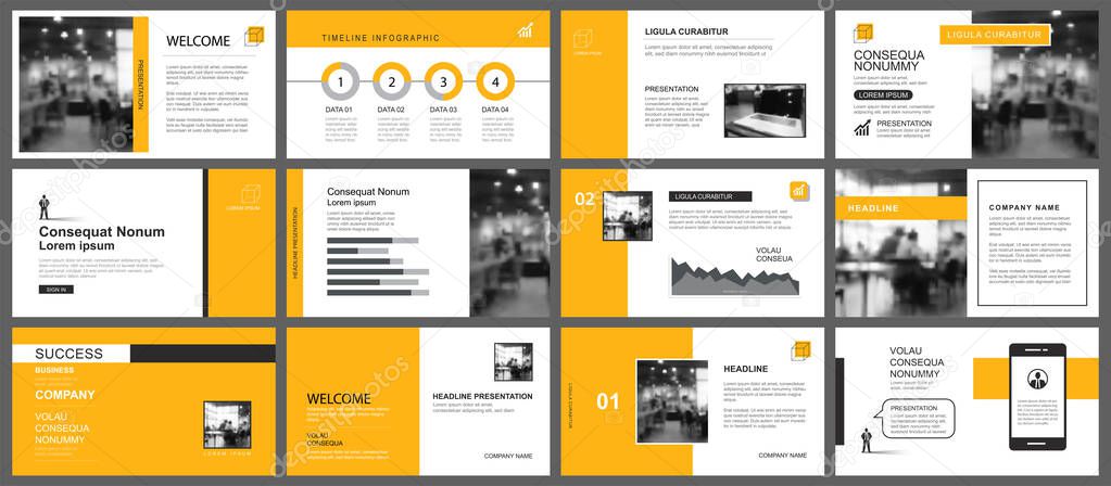 Presentation and slide layout template. Design yellow and orange geometric background. Use for business annual report, flyer, marketing, leaflet, advertising, brochure, modern style.