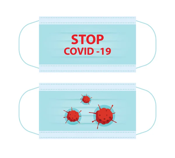 Stop Covid Con Protección Antifaz Aislada Sobre Fondo Blanco — Vector de stock