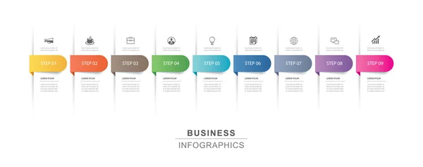 9数据Infographics选项卡纸索引模板 矢量显示抽象的背景 可用于工作流布局 业务流程 网页设计 — 图库矢量图片