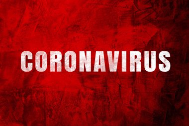 Kırmızı arkaplanda Coronavirus metni.