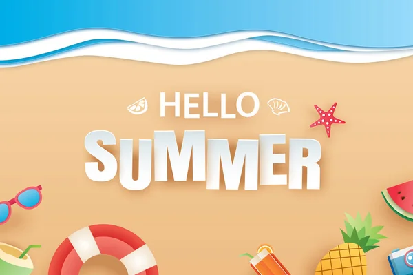Hello Summer Beach Top View Travel Vacation Background Use Banner — Stock Vector