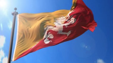 Arka planda mavi gökyüzü, mavi ekran, mavi ekran ya da izole arkaplan ve arka plandaki bayrak hepsi tek bir hareketli bayrakta.