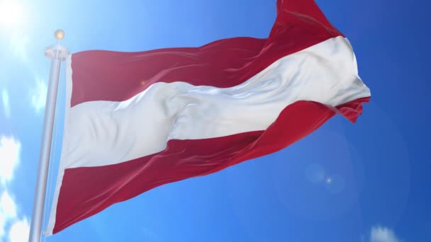 Αυστρία Κινουμένων Σχεδίων Σημαία Στον Άνεμο Μπλε Ουρανό Στο Παρασκήνιο — Αρχείο Βίντεο