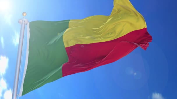 Bandera Animada Benin Viento Con Cielo Azul Fondo Pantalla Verde — Vídeo de stock